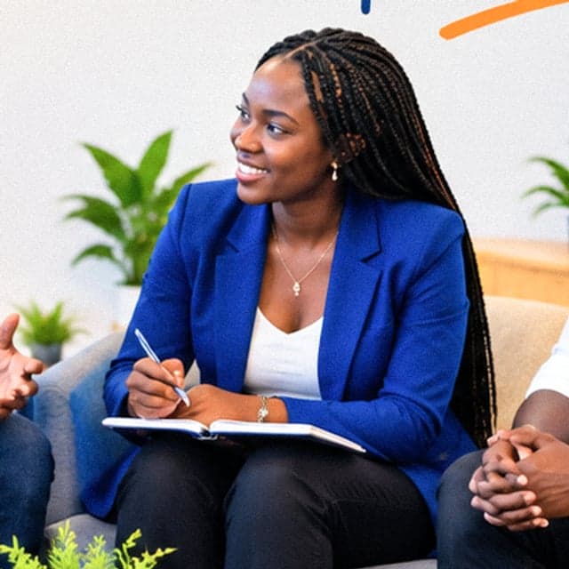 Une membre de la communauté Kinetix Africa, souriante, carnet à la main